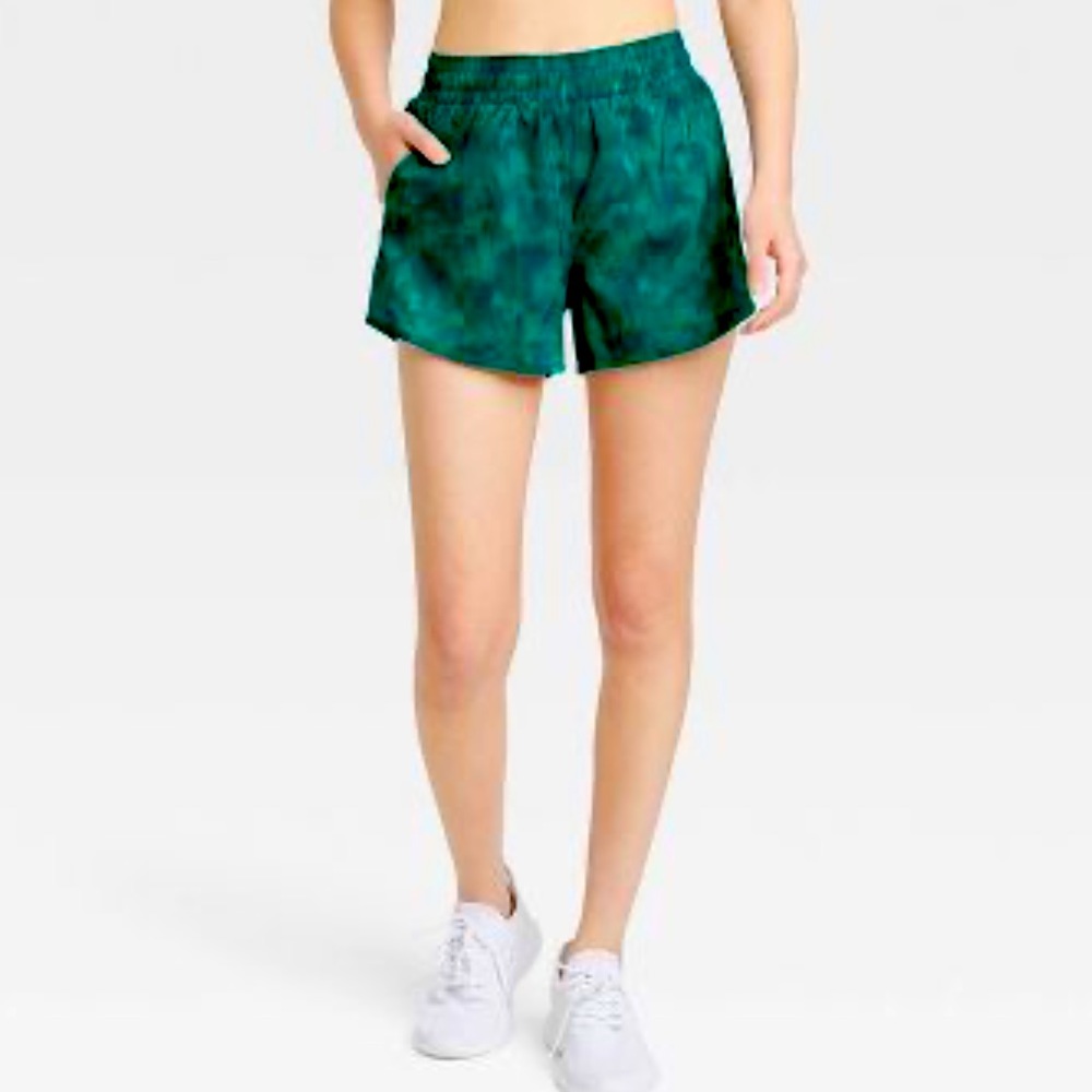 Womens Mid-rise Green Athletic Running Shorts